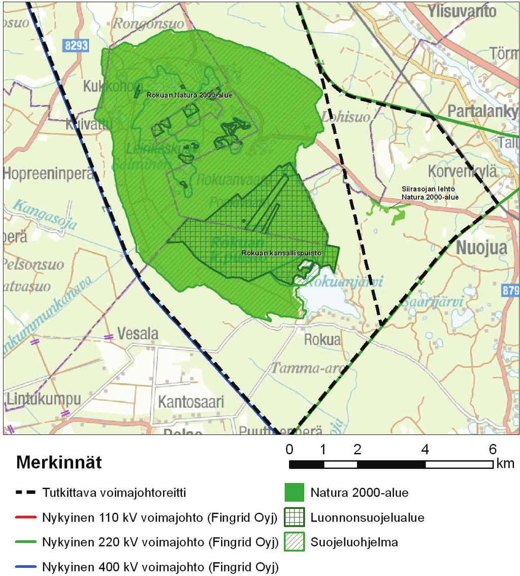 6 18.11.2011 Keski-Suomi Oulujoki 400 kv voimajohtohanke Rokuan Natura-tarvearviointi Voimajohtojen reunavyöhykepuut käsitellään 10 25 vuoden välein.