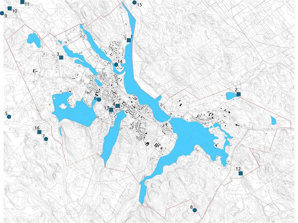 YLEISKARTTA RAUTALAMMIN KUNNAN KIRKONKYLÄN OSAYLEISKAAVA-ALUE JA KOHTEIDEN SIJAINTI: Kiinteät muinaisjäännökset 1. Vaalijala 5. Laakkola 2. Kaijärvi 6. Kinnula 3. Savijärvi 7.