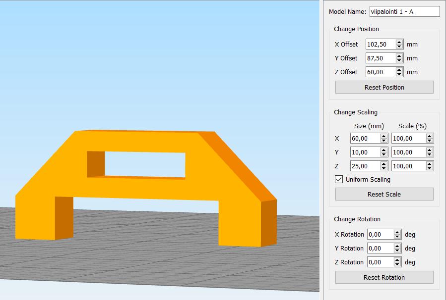 Mallin asemointi on hyvä miettiä tarkkaan Simplify 3D:ssä.