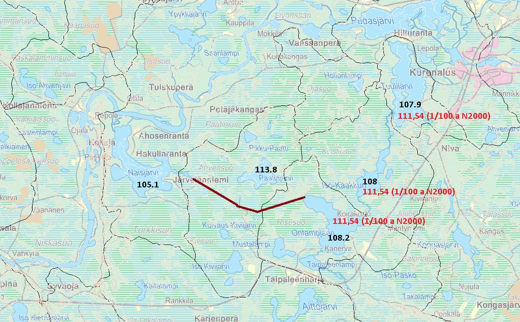 Mahdollisia toimenpiteitä tarkempaan arviointiin Ohitusuomat ja tulvauomat Kommentit Ontamojärvestä Naisjärveen ohitettaisiin Varpuvirtojen