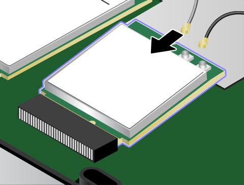 8. Aseta uusi langaton lähiverkkokortti lovettu reuna edellä korttipaikkaan.