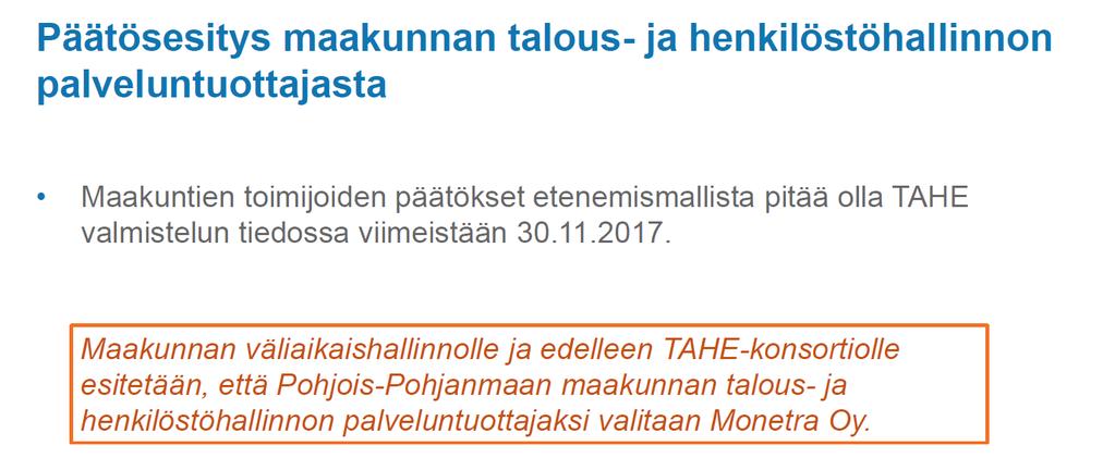 POP maakunnan TAHE-palvelutuottajan valinta Poliittinen