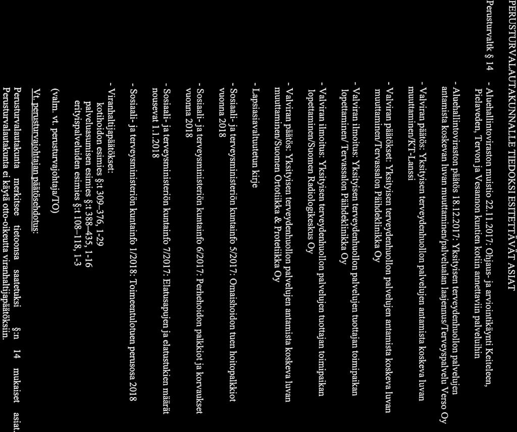 Viranomainen Kokouspäivämäärä Sivu Perusturvalautakunta 18.1.2018 18 PERUSTURVALAUTAKUNALLE TIEDOKSI ESITETTÄVÄT ASIAT Perusturvaltk 14 - Aluehallintoviraston muistio 22.11.
