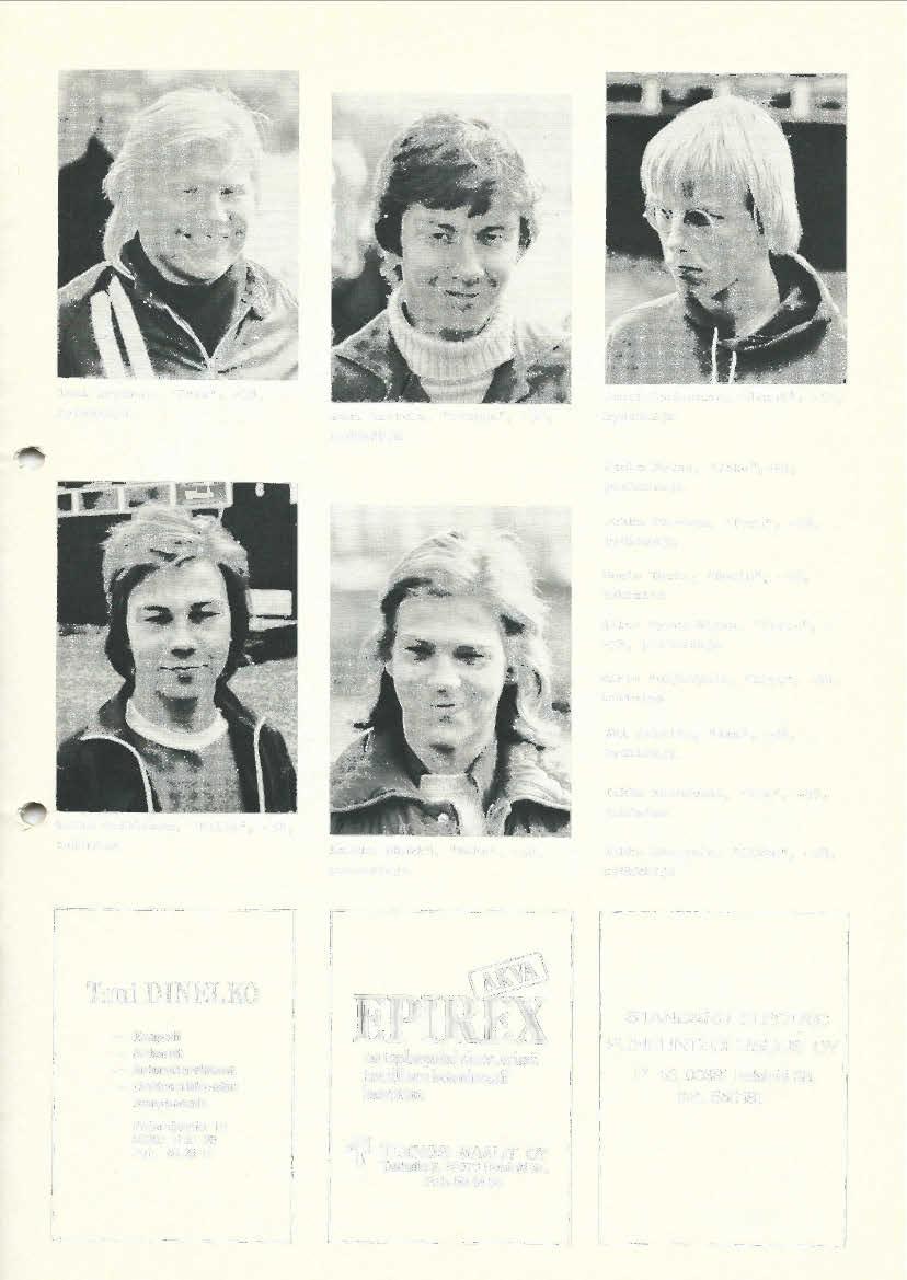 Ismo Arponen, "Iska", -58, Tomi Risto1a, "Tomppa", Jouni Laaksonen, Jouko Metso, "Joke",-49, puo1ustaja Jukka Forsman,