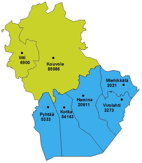 Kymenlaakson väkiluku kunnittain 2017