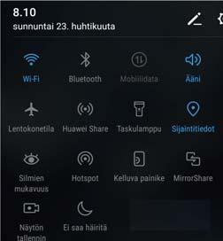 1 Avaa ilmoituspaneeli pyyhkäisemällä tilapalkista alaspäin. 2 Ota mobiilidata käyttöön koskettamalla.