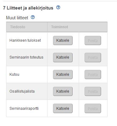Maksatushakemuksen liitteet Maksatuksen liitteenä toimitetaan vain: Aineisto/