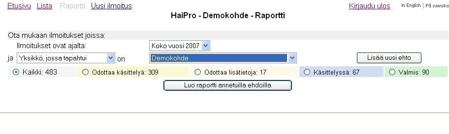 5(6) Jos aloitat hakujen määrittelyn raporttisivulta, aloitusikkuna on tämän