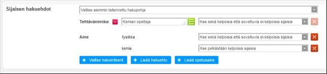 3.1.4 Sijaistarpeen syy Jos halutaan tilastoida miksi sijaisia on tarvittu, tulee tähän valita sijaistarpeen syy. Tämä tieto ei näy sijaisille. 3.1.5 Sijaisen hakuehdot Sijaistarvetta kirjattaessa tehtävänimike on aina pakollinen tieto.