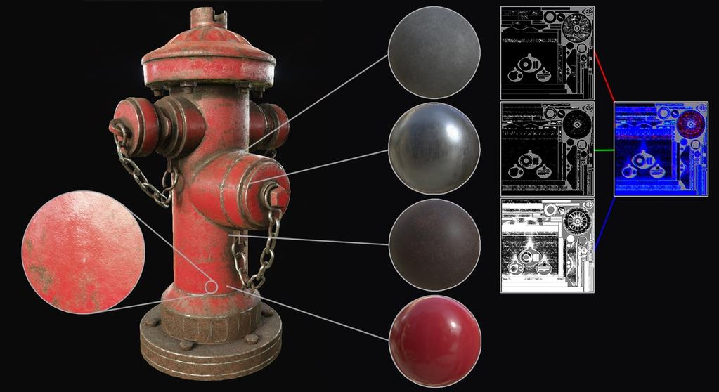 13 Kuvio 8. Substance Painter:illa materiaaleista rakennettu tekstuuri.
