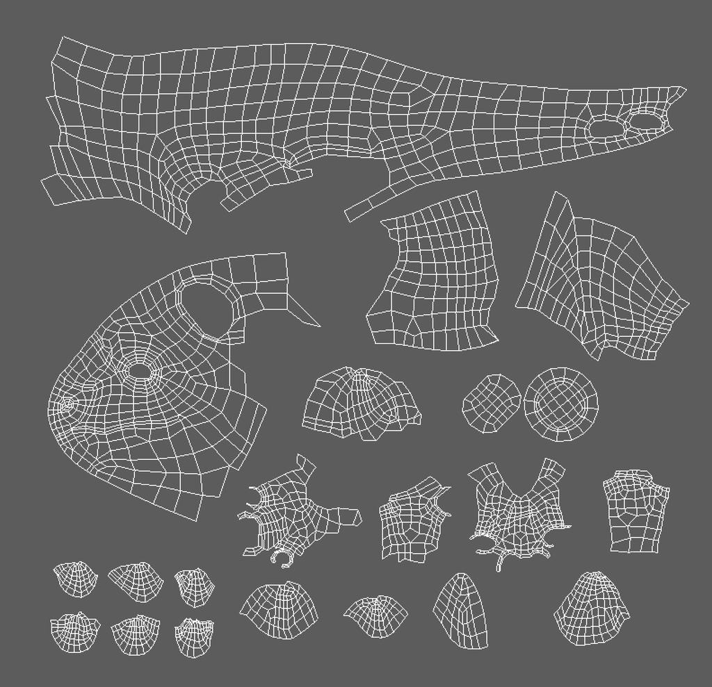 20 5.3 UV-kartta ja mapit Kun hahmon ja varusteiden low poly-mallit olivat valmiit, tein niille UV-kartat.