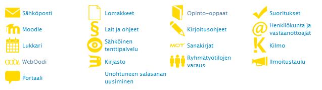 Opintojen tukena Yliopiston verkkosivut: opiskelijan työkalut Verkkosivuilla myös mm.