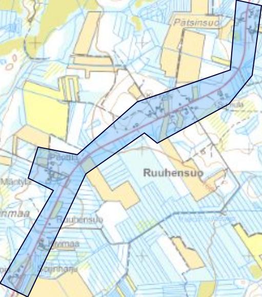 Pihapiirit sijaitsevat tien varsilla pienialaisten viljelysalueiden ja metsäalueiden katkomana harvana nauhana.