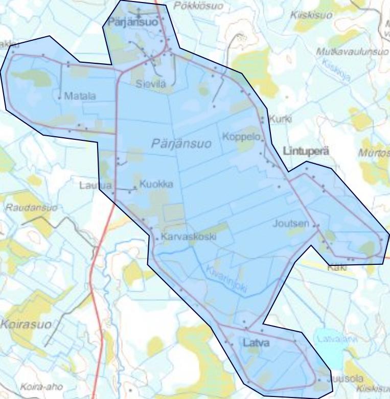 Toisistaan erillisinä asutustihentyminä kylässä erottuvat matalilla kumpareilla sijaitseva kylän keskusta, Lintuperä ja Latva. Lintuperällä tilat on nimetty lintujen mukaan, alueella sijaitsevat mm.