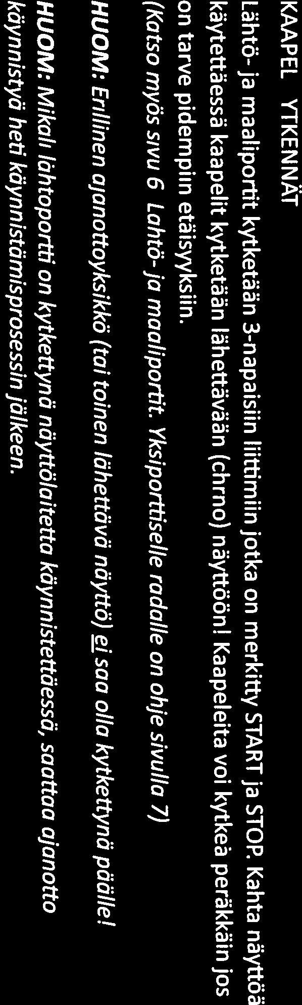 - Seuraavaksi - Laitteen - Numerot - Näytölle - Näyttötesti, - Ohjelmaversio; Näyttölaite käynnistetään kytkemällä virtalähteen kaapeli. Liitin on merkitty OHJAIN. Kirkkauden säätä: katso myös sivu 8.