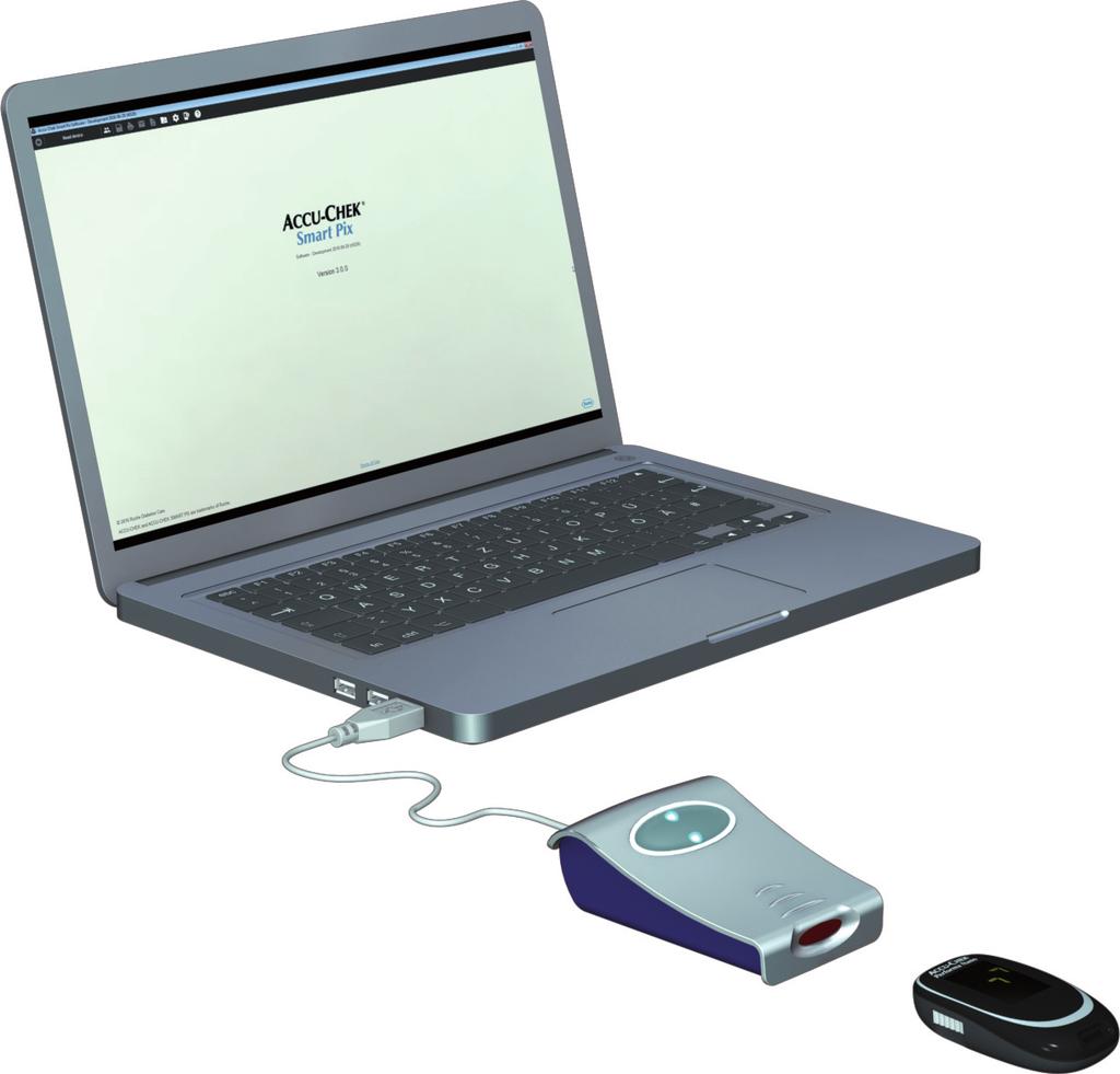 Luku 1, Järjestelmän yleiskatsaus Accu-Chek Smart Pix -ohjelmiston käyttö (USB-tikku tai lataus) Liitä Accu-Chek Smart Pix -laite (malli 1) tietokoneeseen,