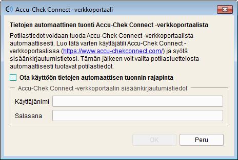Luku 4, Ohjelmiston käyttö Napsauta Potilasluettelo-ikkunassa painiketta Accu-Chek Connect -verkkoportaali.