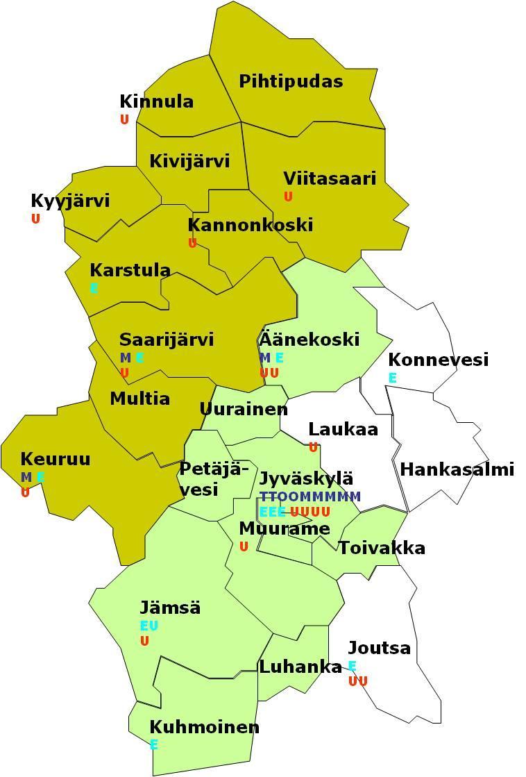 Keski-Suomi 23 kuntaa 274 379 asukasta Pääkirjastoja 23 sivukirjastoja 35 laitoksissa toimivia kirjastoja 3 kirjastoautoja 10 Kirjastokimppoja 2: Aalto-kirjastot ja Keprikirjastot, joiden