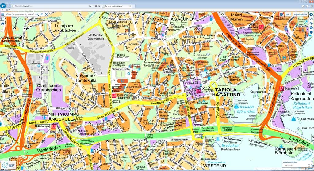 Ydin-Tapiolan kouluverkko vuosiluokilla 1-6 Pohjois-Tapiola Otaniemi Jousenkaari Aarnivalkea