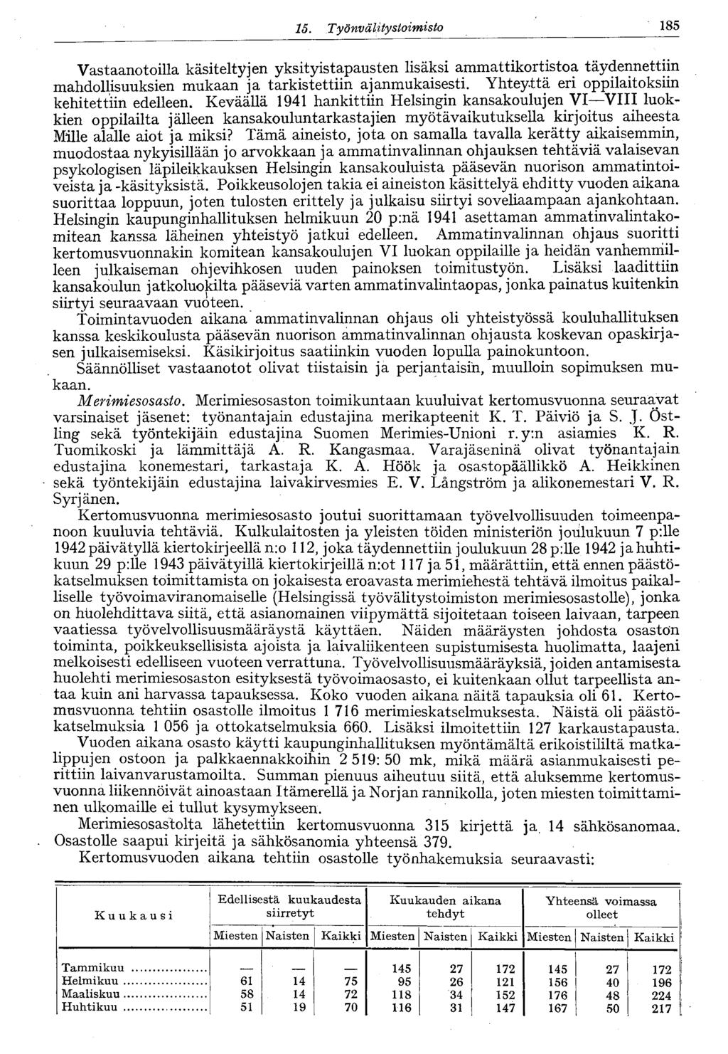 184 15. Työnvälitystoimisto 185 Vastaanotoilla käsiteltyjen yksityistapausten lisäksi ammattikortistoa täydennettiin mahdollisuuksien mukaan ja tarkistettiin ajanmukaisesti.
