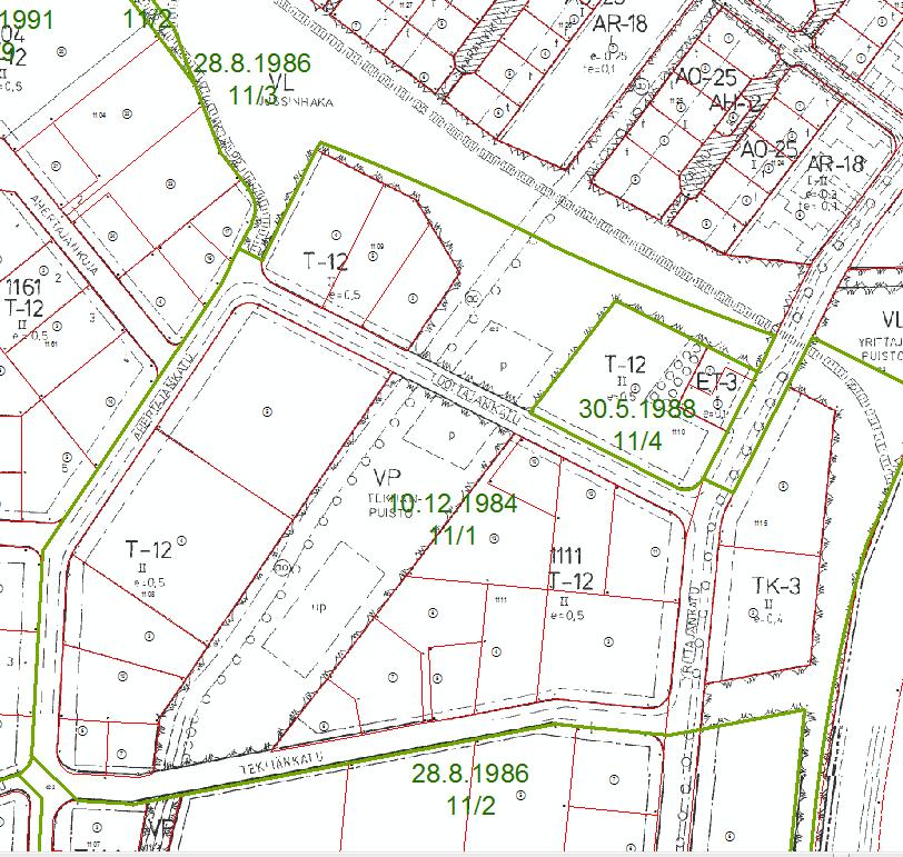 3.4 ASEMAKAAVA Suunnittelualueella voimassa oleva asemakaavat ovat 11/1 vahvistettu 10.12.1984