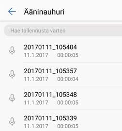 Työvälineet Pyyhkäise alas avataksesi hakulaatikko Kosketa ja pidä pohjassa hallitaksesi tallenteita Aloita toisto