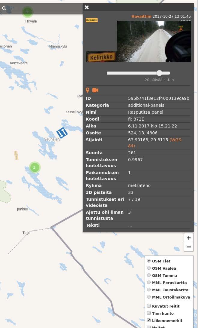 3.4 Liikennemerkit Liikennemerkkejä tunnistettiin pilotissa automaattisesti konenäöllä. Menetelmä on käytössä Liikennevirastossa jo nyt liikennemerkkien kuntoinventoinnissa.