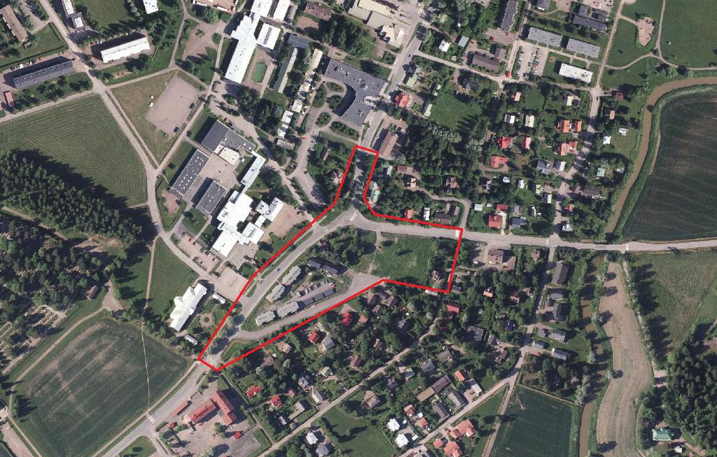 planområdet avgränsat med rött