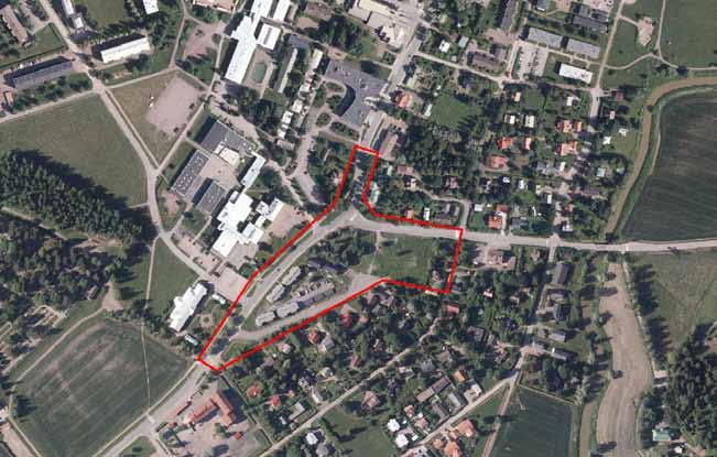 planområdet avgränsat med rött