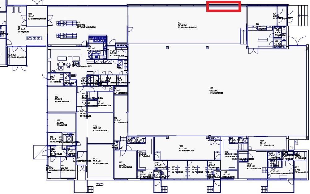 3. Koira ilmaisi ruokasaliin tila 102 seinärakenteeseen noin kahden metrin matkalle viimeisestä palkista ulko-ovea kohti.