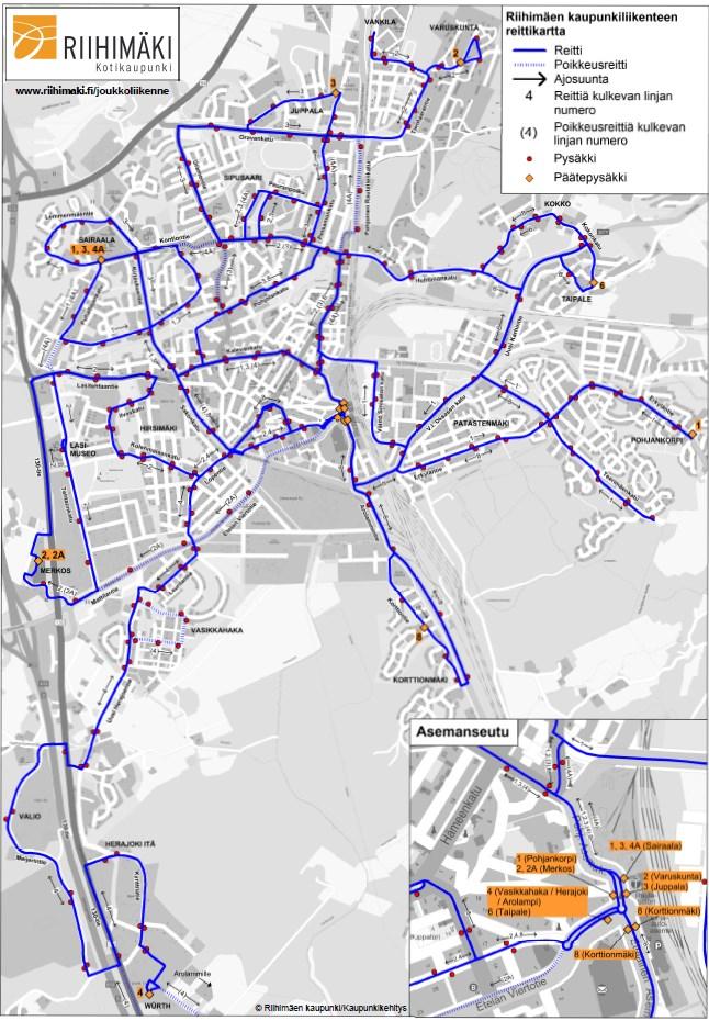 13 Kuva 10. Riihimäen paikallisliikenteen reittikartta (Riihimäen kaupunki, 2017). 3.