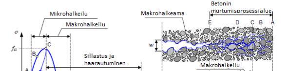 30 4.3 Raudoittamaton betoni Kun tavallinen betoni altistuu vetojännityksille, mikrohalkeamat, jotka ovat jo läsnä betonissa, hydraatioprosessin tai lämpöliikkeiden aiheuttamien sisäisten jännitysten