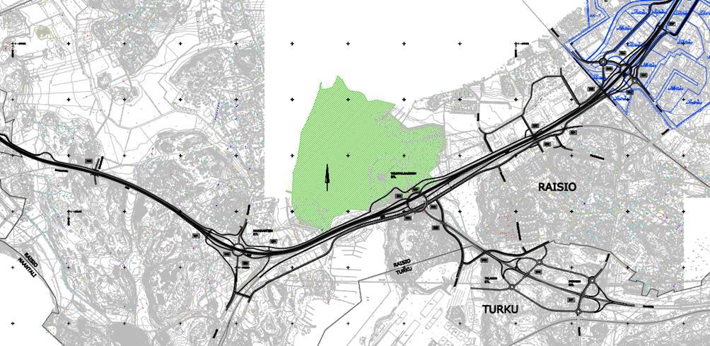 menpiteet sijoittuvat osittain luonnonsuojelualueelle. Hankevaihtoehdon 1 toimenpiteet Raision puolella on esitetty kartalla kuvassa 9. Kuva 9. VE1 Raision puolen liikennejärjestelyt. 3.