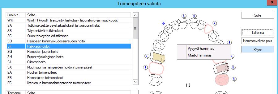 Toimenpiteet kirjataan hoitojaksonäkymältä. 15.3. Toimenpiteen ja statusmerkinnän kirjaus 1. Toimenpide valitaan luokituslistan kautta. 2.