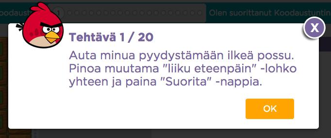 lohkoja (=koodeja) pystyy siirtämään oikealle olevaan työtilaan.