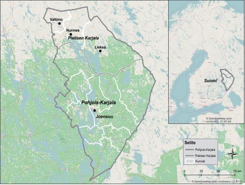 17 Kuva 1. Pielisen Karjalan maantieteellinen sijainti (Biotalouden kehityksen paikallistaloudellinen merkitys resurssiperiferiassa 2016, 23).