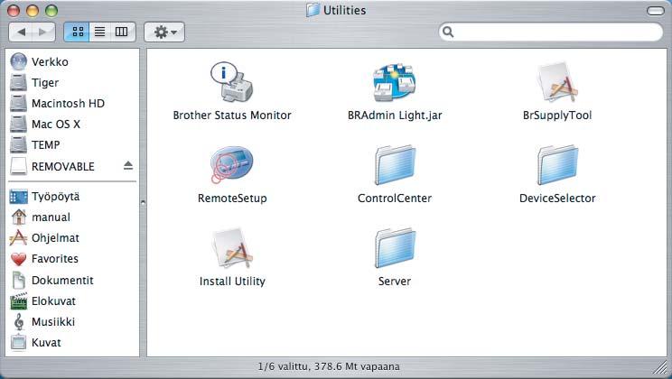 Verkkokäyttäjät 2 BRAdmin Light -apuohjelma (Mac OS X) BRAdmin Light -apuohjelman avulla voidaan määrittää verkkoon kytkettyjä Brother-laitteita.