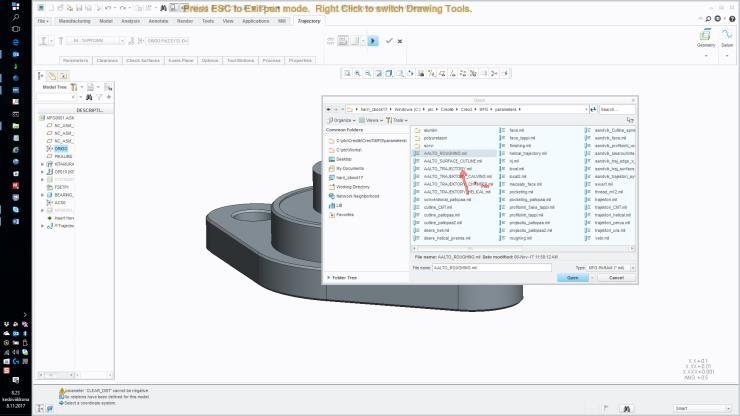 Finishing milling / Trajectory milling Tehdään viimeistely koneistus tehokkaalla trajektori tyyppisellä työkierrolla, jatketaan samalla Tappi10mm työkalulla määrittäen sille tarvittavat parametrit ja