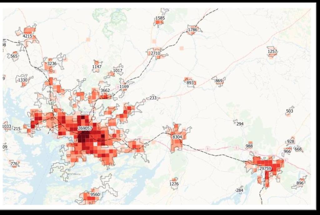 Väestö on keskittynyt rautateiden