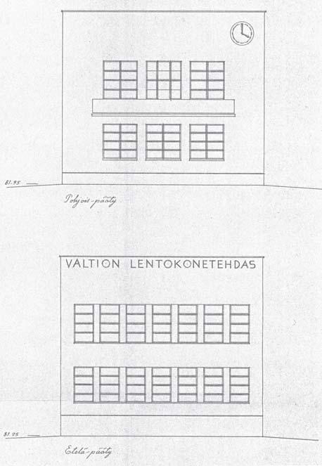 26 Hallintorakennus Hallintorakennus ja vahtikoppi ennen 1940-luvun laajennusta, 1936. Lähde: Mäkinen, 1987 suunnitelmat PLM 1936 T.R.