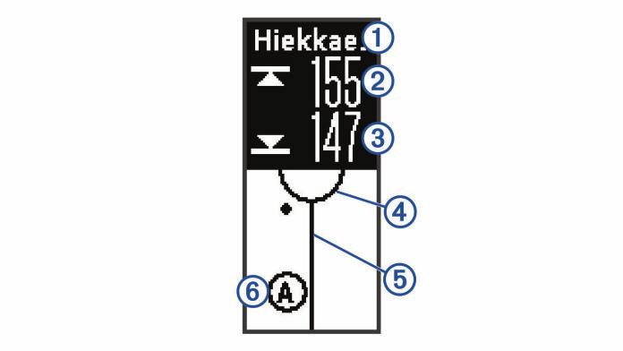 1 Kun tarkastelet reiän tietoja, napauta näyttöä. 2 Valitse reikä ja valitse Valmis. Viheriön vaihtaminen Jos pelaat reikää, jossa on useita viheriöitä, voit vaihtaa viheriötä.