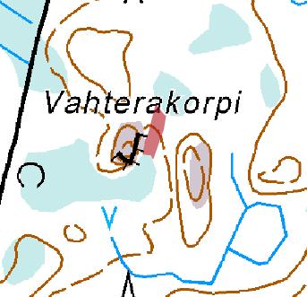 44. Noro [ ] Kasvillisuuskuvaus: Korpien välissä kulkeva noro. Osittain maan alla kulkevan noron laiteilla kasvaa rehevää kasvillisuutta.