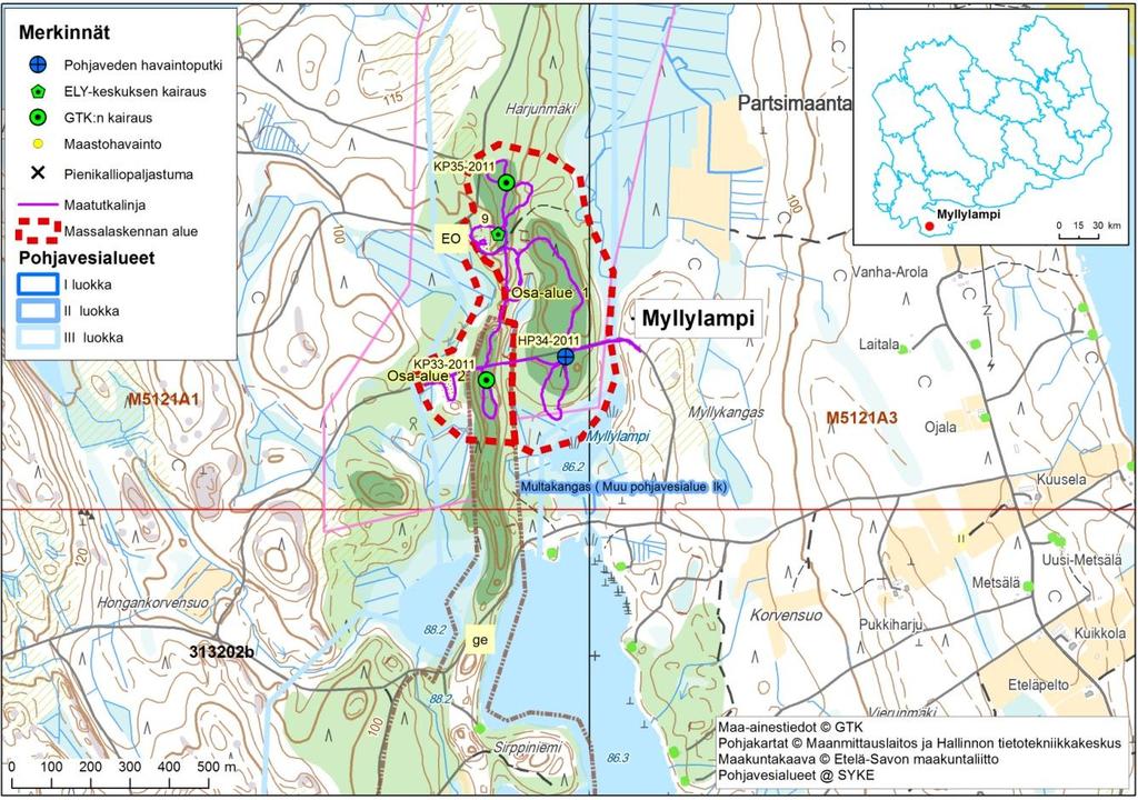 Etelä-Savon kiviaineshuollon turvaaminen 177 2.6.4 Myllylampi, 4, O Kohdenumero: 4 Kunta: Mäntyharju Sijainti: Myllylampi sijaitsee Mäntyharjulta noin 24 km eteläkaakkoon Valtolan kylän länsipuolella.