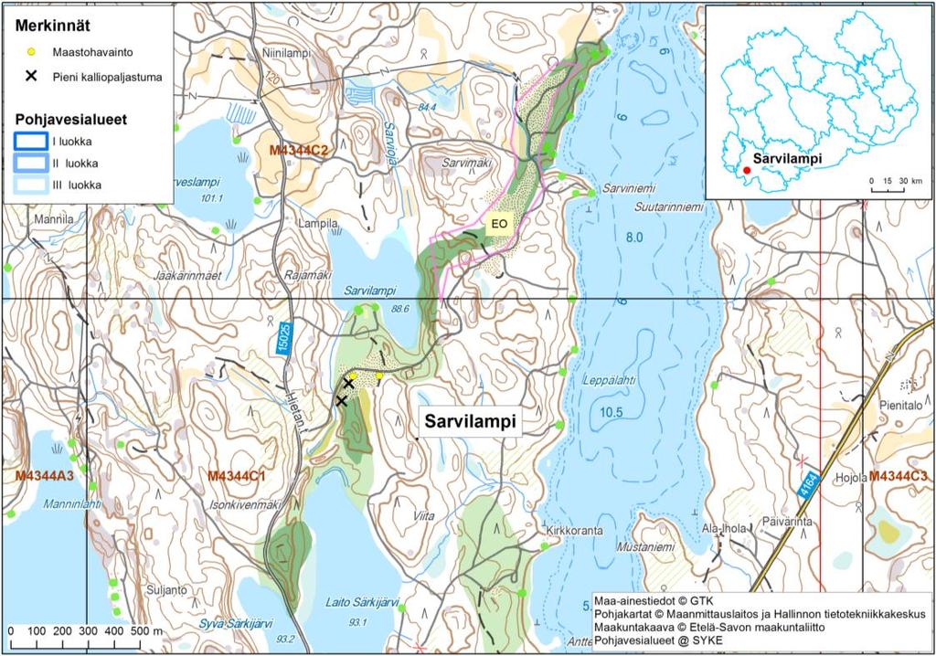 Etelä-Savon kiviaineshuollon turvaaminen 216 2.6.11 Sarvilampi, 8, M Kohdenumero: 8 Kunta: Mäntyharju Sijainti: http://kansalaisen.karttapaikka.fi/kartanhaku/paikannimihaku.html?map.x=333&map.