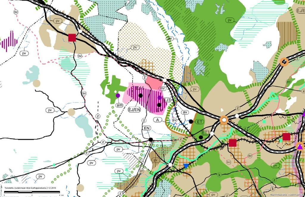 14 (43) 13.6.2017 Massojenhallinnan esiselvitys Kuva 3.5. Ote Uudenmaan vahvistettujen maakuntakaavojen yhdistelmästä 2016.