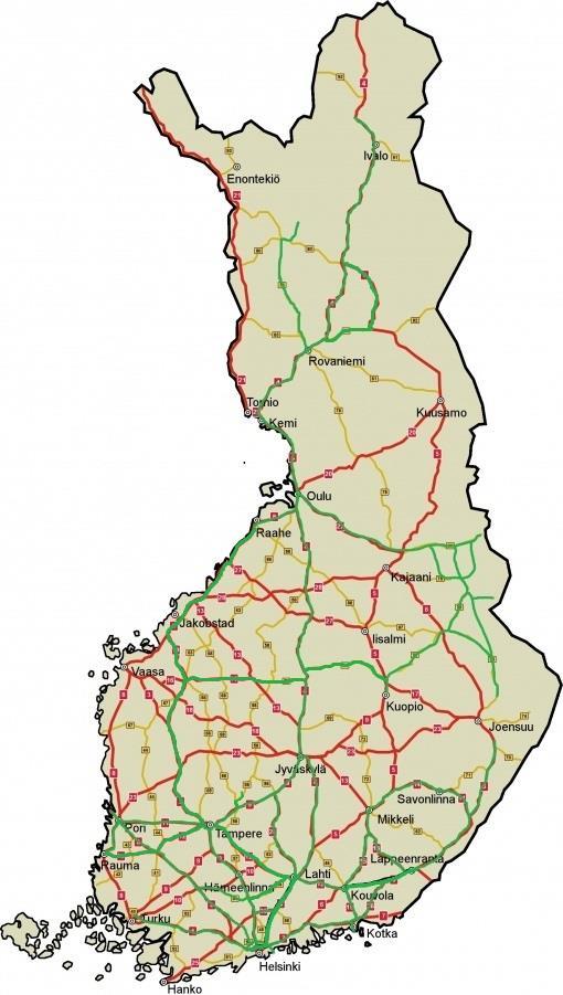 22 5. Kesäkauden liikennöinti 5.1 Ajokilometrit ja käytetyt reitit HCT-yhdistelmiä on ollut liikenteessä yhteensä noin neljä vuotta. Kaikkiaan HCTyhdistelmillä on ajettu noin 10,2 milj. km.