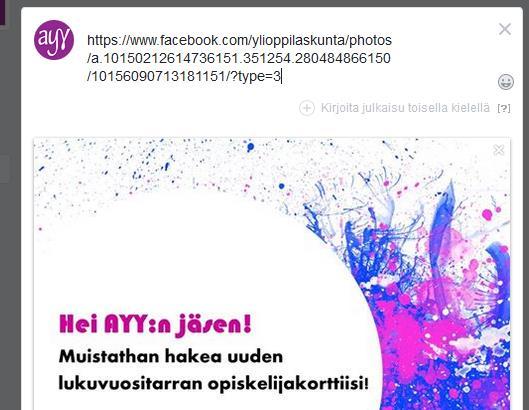 Jos käytät Jaa/Sharetoimintoa, FB ei anna sinun tehdä