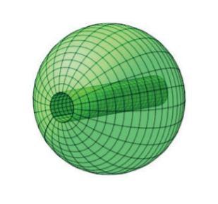 11. B2 osa Valitse toinen tehtävistä 11-12. (6p) Täysin pyöreän geenimanipuloidun omenan säde on 5,0 cm. Omenan läpi porataan sen keskeltä kulkeva reikä, jonka säde on 1,0 cm.