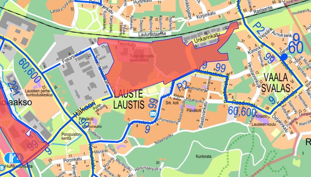 12 Liikenne Alueen etelälaidalla Itäkaarella on läpikulkuliikennettä ja pohjoislaidalla rautatieliikennettä, Turku Helsinki.