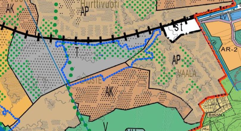 16 Turun yleiskaava 2020 Kaupunginvaltuuston 18.6.2001 hyväksymässä oikeusvaikutteisessa Turun yleiskaavassa 2020 suunnittelualue on osoitettu tuotanto- ja varastotoiminnan alueeksi (T), josta osa on
